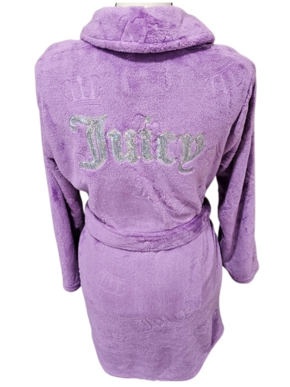 Juicy‎ Couture Purple Plush Robe Sequin Spell Out L / XL